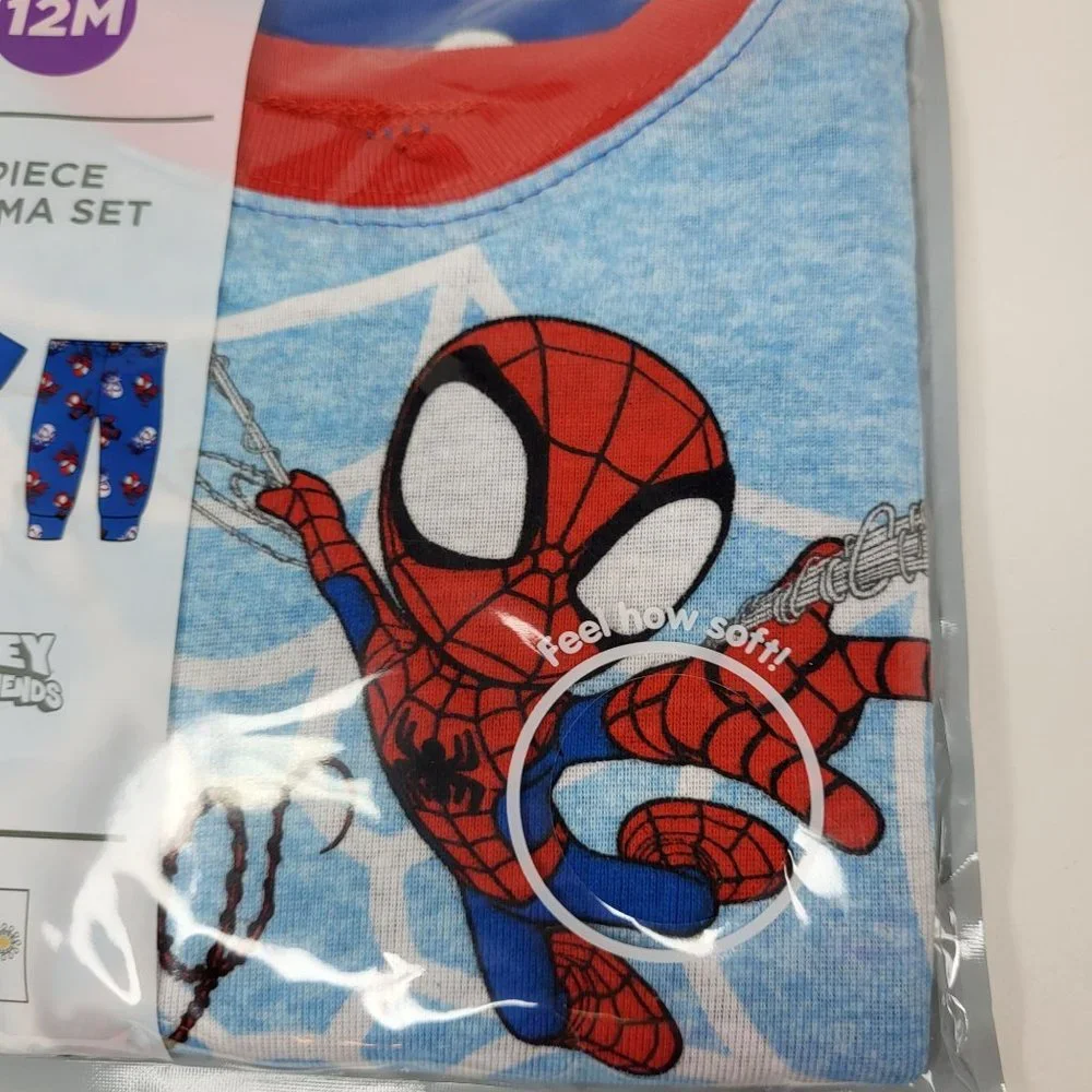 New Spidey and Friends Size 12M Toddler 2 Piece Blue Pajama Set Cotton Sleepwear